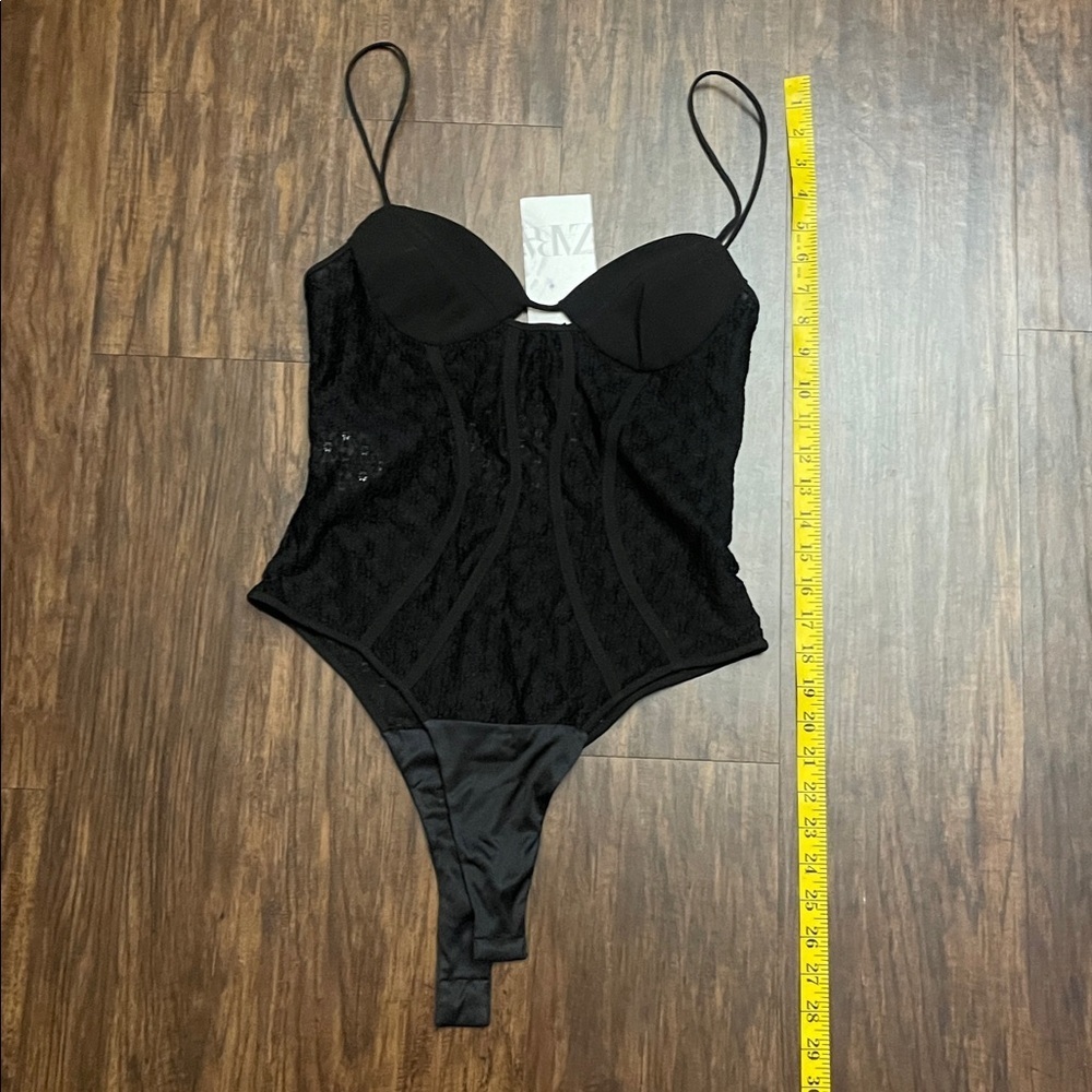 NWT Zara Strappy lace  bodysuit black size M - Picture 7 of 13